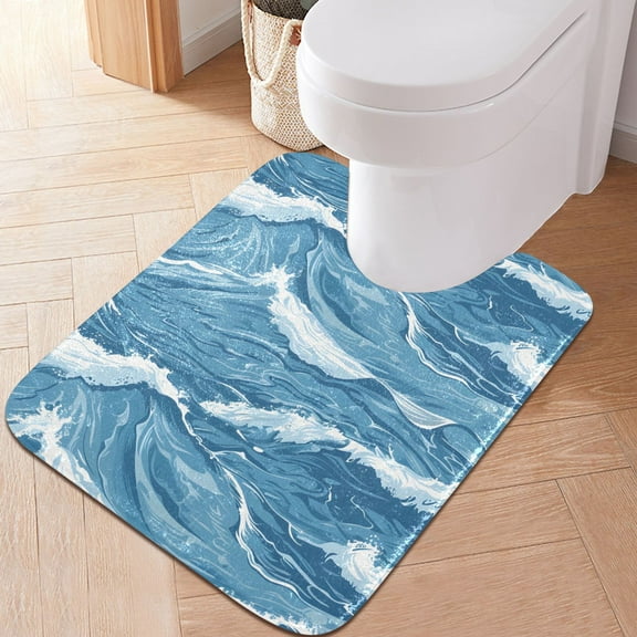 Toilet Rug U-Shaped Bathroom Rugs Non-Slip Soft Plush Machine Washable Contour Bath Mat Rough Waters 24x20