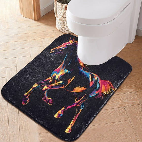 Toilet Rug U-Shaped Bathroom Rugs Non-Slip Soft Plush Machine Washable Contour Bath Mat Running Horse Silhouette 24x20