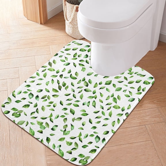 Toilet Rug U-Shaped Bathroom Rugs Non-Slip Soft Plush Machine Washable Contour Bath Mat Scattered Small Leaves 24x20