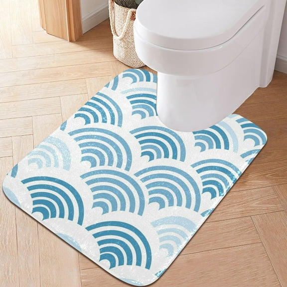 Toilet Rug U-Shaped Bathroom Rugs Non-Slip Soft Plush Machine Washable Contour Bath Mat Sea Wave 24x20