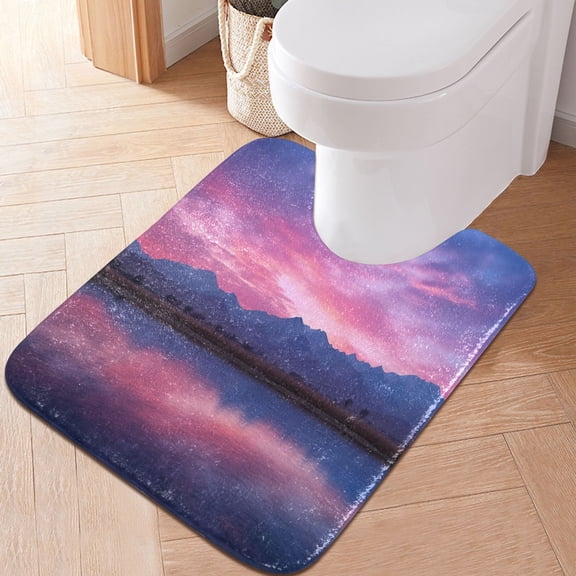 Toilet Rug U-Shaped Bathroom Rugs Non-Slip Soft Plush Machine Washable Contour Bath Mat Sea and Mount 24x20