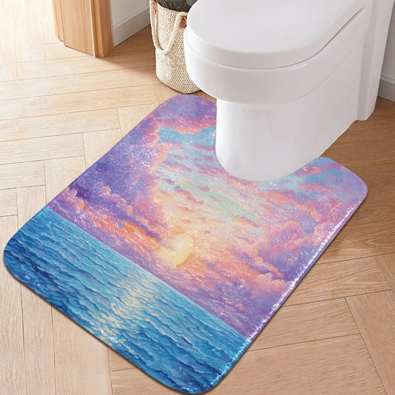 Toilet Rug U-Shaped Bathroom Rugs Non-Slip Soft Plush Machine Washable Contour Bath Mat Sea with Sunrise 24x20