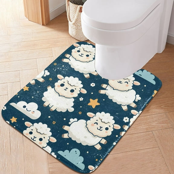 Toilet Rug U-Shaped Bathroom Rugs Non-Slip Soft Plush Machine Washable Contour Bath Mat Sheep Cloud Star 24x20
