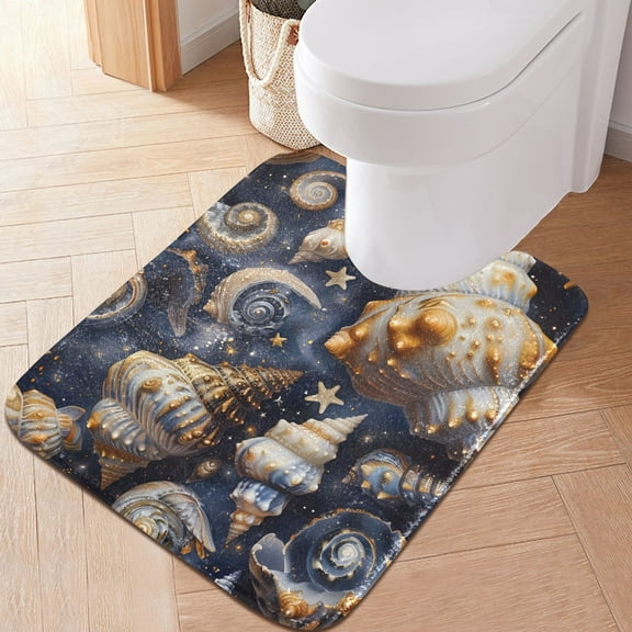 Toilet Rug U-Shaped Bathroom Rugs Non-Slip Soft Plush Machine Washable Contour Bath Mat Shells and Starry 24x20