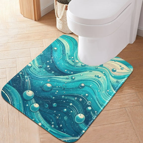 Toilet Rug U-Shaped Bathroom Rugs Non-Slip Soft Plush Machine Washable Contour Bath Mat Shining Blue Wave 24x20