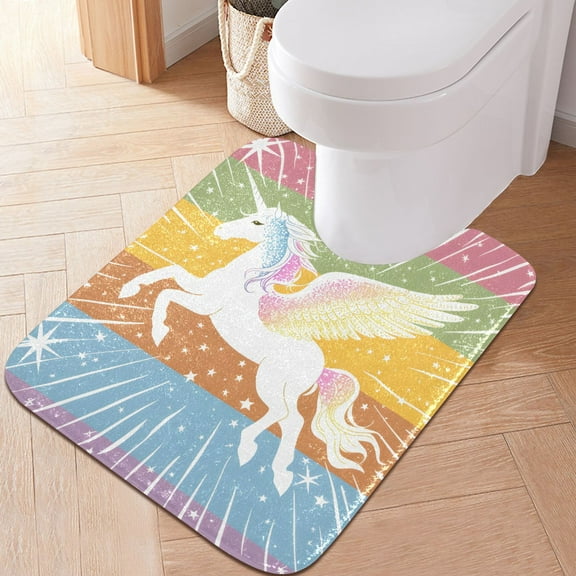 Toilet Rug U-Shaped Bathroom Rugs Non-Slip Soft Plush Machine Washable Contour Bath Mat Shining Winged Unicorn 24x20