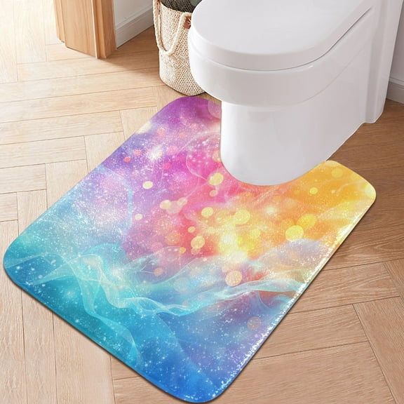 Toilet Rug U-Shaped Bathroom Rugs Non-Slip Soft Plush Machine Washable Contour Bath Mat Shiny Summer Water 24x20