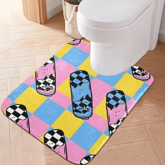 Toilet Rug U-Shaped Bathroom Rugs Non-Slip Soft Plush Machine Washable Contour Bath Mat Skate 24x20