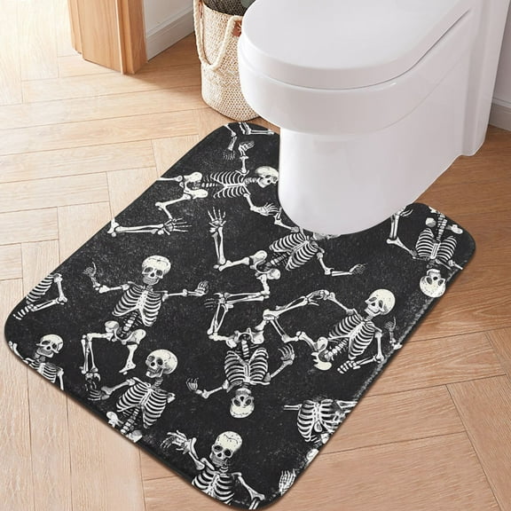 Toilet Rug U-Shaped Bathroom Rugs Non-Slip Soft Plush Machine Washable Contour Bath Mat Skeletons Skull 24x20