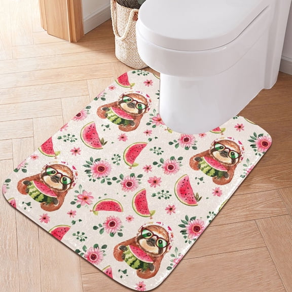 Toilet Rug U-Shaped Bathroom Rugs Non-Slip Soft Plush Machine Washable Contour Bath Mat Sloth and Watermelon 24x20