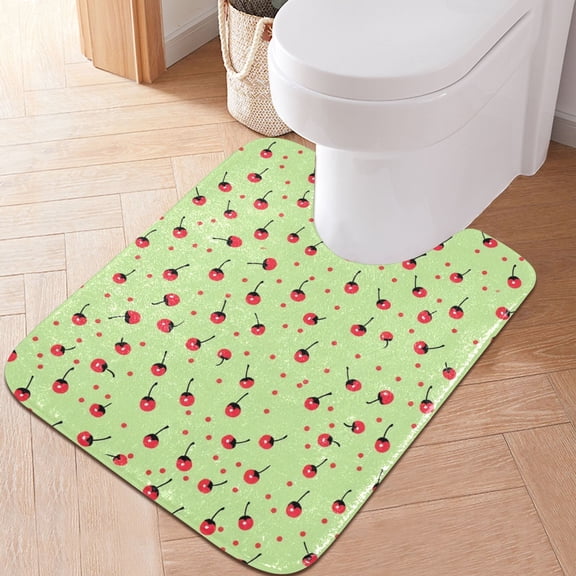 Toilet Rug U-Shaped Bathroom Rugs Non-Slip Soft Plush Machine Washable Contour Bath Mat Small Cherry Fruits 24x20