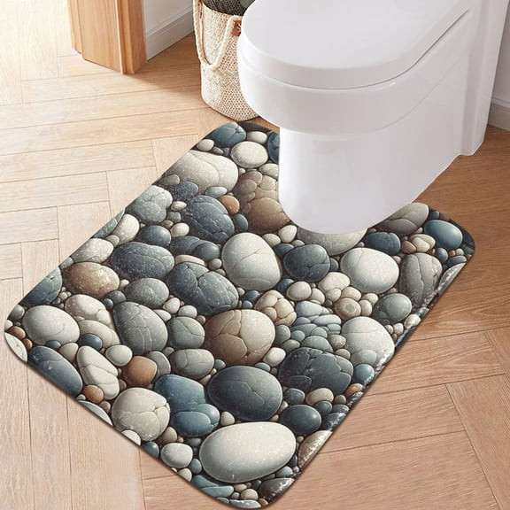 Toilet Rug U-Shaped Bathroom Rugs Non-Slip Soft Plush Machine Washable Contour Bath Mat Smooth Pebble 24x20