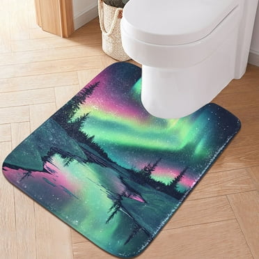 Toilet Rug U-Shaped Bathroom Rugs Non-Slip Soft Plush Machine Washable Contour Bath Mat Snow Aurora 24x20