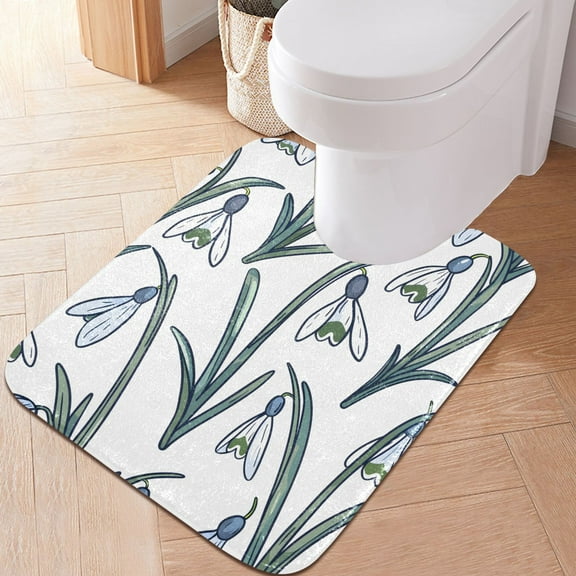 Toilet Rug U-Shaped Bathroom Rugs Non-Slip Soft Plush Machine Washable Contour Bath Mat Snowdrops Flowers 24x20