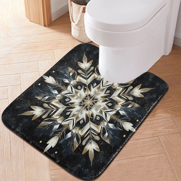 Toilet Rug U-Shaped Bathroom Rugs Non-Slip Soft Plush Machine Washable Contour Bath Mat Snowflake Of Glod Feathers 24x20