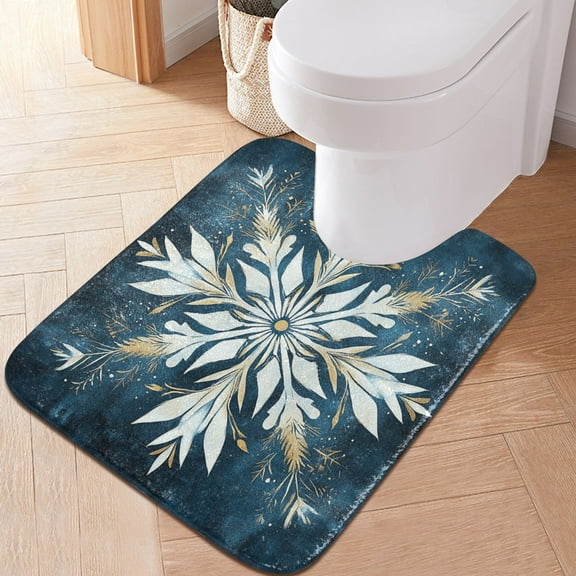 Toilet Rug U-Shaped Bathroom Rugs Non-Slip Soft Plush Machine Washable Contour Bath Mat Snowflake Of White Feathers 24x20