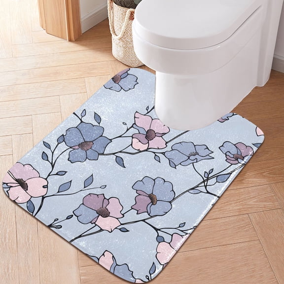 Toilet Rug U-Shaped Bathroom Rugs Non-Slip Soft Plush Machine Washable Contour Bath Mat Soft Color Flower 24x20