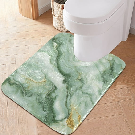Toilet Rug U-Shaped Bathroom Rugs Non-Slip Soft Plush Machine Washable Contour Bath Mat Soft Green Marble 24x20