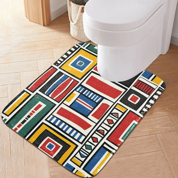 Toilet Rug U-Shaped Bathroom Rugs Non-Slip Soft Plush Machine Washable Contour Bath Mat Square Shaped Geometric 24x20