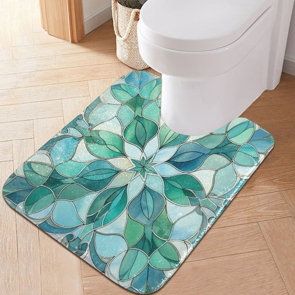 Toilet Rug U-Shaped Bathroom Rugs Non-Slip Soft Plush Machine Washable Contour Bath Mat Stained Glass Flower 24x20