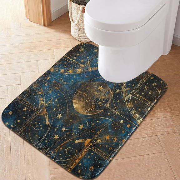 Toilet Rug U-Shaped Bathroom Rugs Non-Slip Soft Plush Machine Washable Contour Bath Mat Star Line 24x20