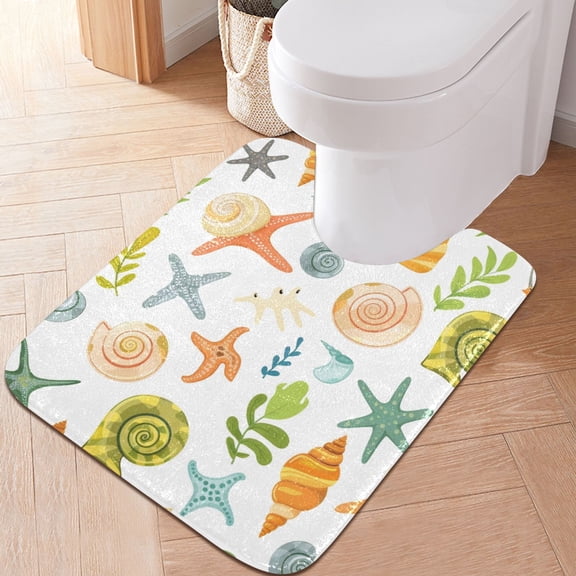 Toilet Rug U-Shaped Bathroom Rugs Non-Slip Soft Plush Machine Washable Contour Bath Mat Starfish Seaweed Shells 24x20