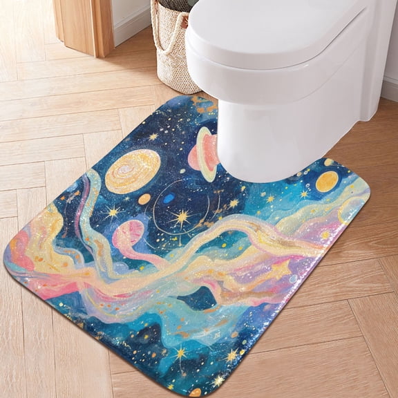 Toilet Rug U-Shaped Bathroom Rugs Non-Slip Soft Plush Machine Washable Contour Bath Mat Starry Sky and Planet 24x20