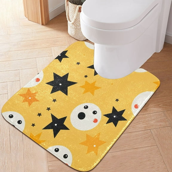 Toilet Rug U-Shaped Bathroom Rugs Non-Slip Soft Plush Machine Washable Contour Bath Mat Start and Ghost 24x20
