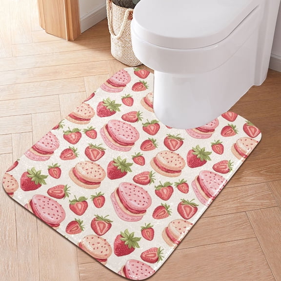 Toilet Rug U-Shaped Bathroom Rugs Non-Slip Soft Plush Machine Washable Contour Bath Mat Strawberry Cakes 24x20