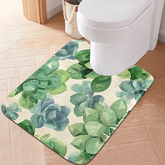 Toilet Rug U-Shaped Bathroom Rugs Non-Slip Soft Plush Machine Washable Contour Bath Mat Succulents Flowers 24x20