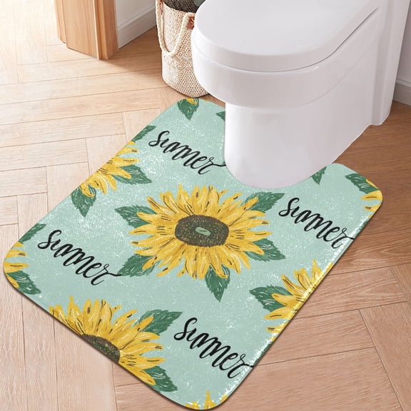 Toilet Rug U-Shaped Bathroom Rugs Non-Slip Soft Plush Machine Washable Contour Bath Mat Summer Sunflower 24x20