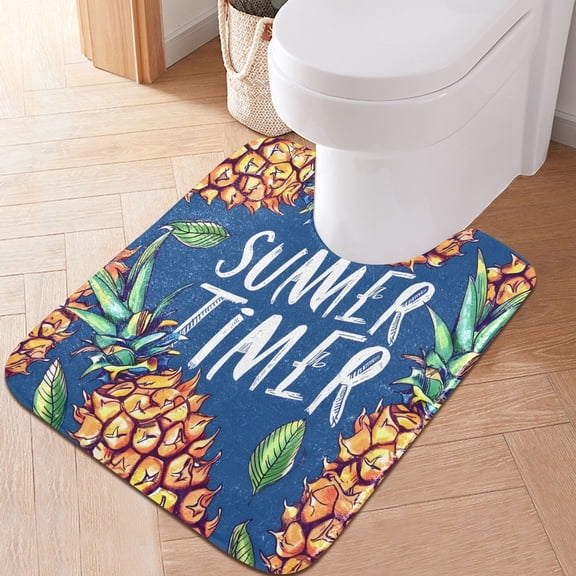 Toilet Rug U-Shaped Bathroom Rugs Non-Slip Soft Plush Machine Washable Contour Bath Mat Summer Time Pineapple 24x20