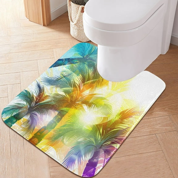 Toilet Rug U-Shaped Bathroom Rugs Non-Slip Soft Plush Machine Washable Contour Bath Mat Summer Tree 24x20