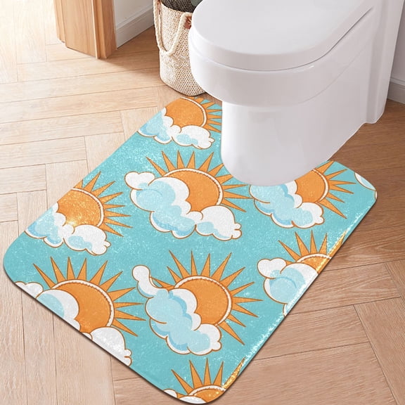 Toilet Rug U-Shaped Bathroom Rugs Non-Slip Soft Plush Machine Washable Contour Bath Mat Sun and Cloud 24x20