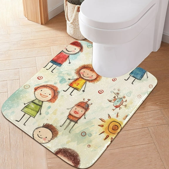 Toilet Rug U-Shaped Bathroom Rugs Non-Slip Soft Plush Machine Washable Contour Bath Mat Sun and Kids 24x20