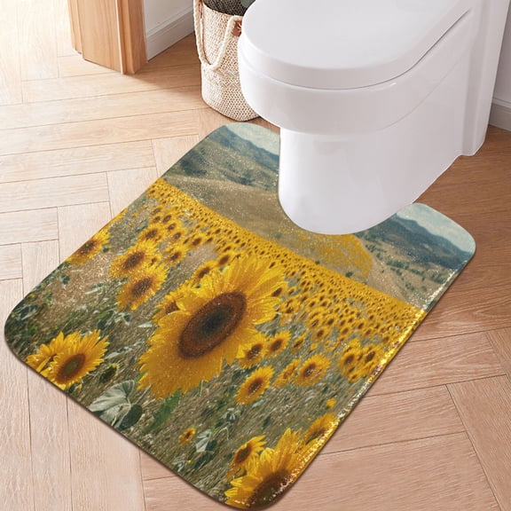 Toilet Rug U-Shaped Bathroom Rugs Non-Slip Soft Plush Machine Washable Contour Bath Mat Sunflower Sea 24x20