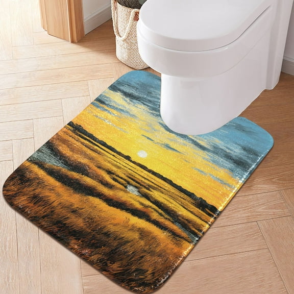 Toilet Rug U-Shaped Bathroom Rugs Non-Slip Soft Plush Machine Washable Contour Bath Mat Sunset and Marsh 24x20