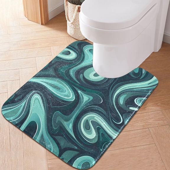 Toilet Rug U-Shaped Bathroom Rugs Non-Slip Soft Plush Machine Washable Contour Bath Mat Swirling Liquid Shapes 24x20