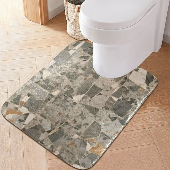 Toilet Rug U-Shaped Bathroom Rugs Non-Slip Soft Plush Machine Washable Contour Bath Mat Terrazzo Floor 24x20
