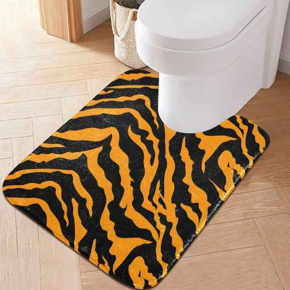 Toilet Rug U-Shaped Bathroom Rugs Non-Slip Soft Plush Machine Washable Contour Bath Mat Tiger Print 24x20
