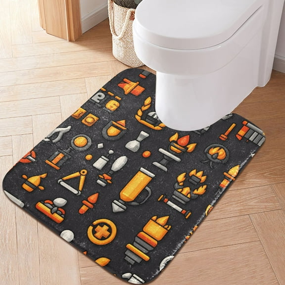 Toilet Rug U-Shaped Bathroom Rugs Non-Slip Soft Plush Machine Washable Contour Bath Mat Torch Sun Staff Chalice 24x20