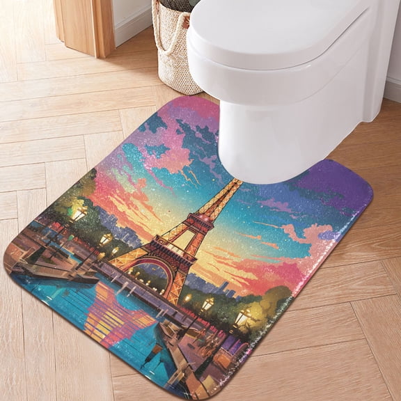 Toilet Rug U-Shaped Bathroom Rugs Non-Slip Soft Plush Machine Washable Contour Bath Mat Tower and River 24x20