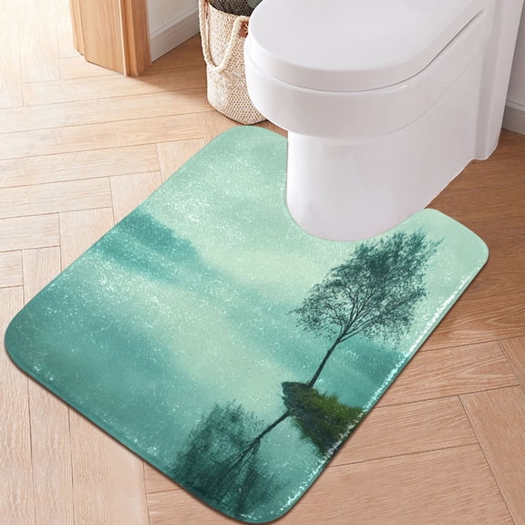 Toilet Rug U-Shaped Bathroom Rugs Non-Slip Soft Plush Machine Washable Contour Bath Mat Tree on Lakeside 24x20