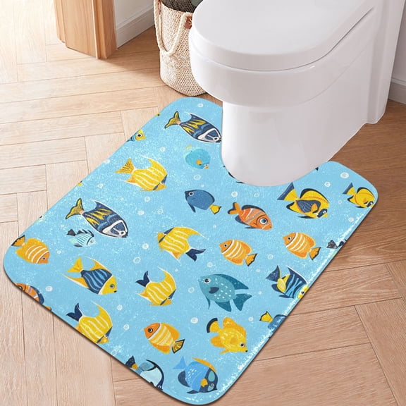 Toilet Rug U-Shaped Bathroom Rugs Non-Slip Soft Plush Machine Washable Contour Bath Mat Tropical Fish Swimming 24x20