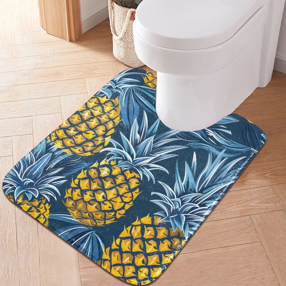 Toilet Rug U-Shaped Bathroom Rugs Non-Slip Soft Plush Machine Washable Contour Bath Mat Tropical Pineapple 24x20
