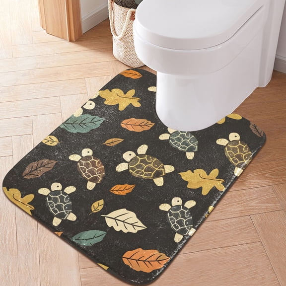 Toilet Rug U-Shaped Bathroom Rugs Non-Slip Soft Plush Machine Washable Contour Bath Mat Turtle and Leaf 24x20