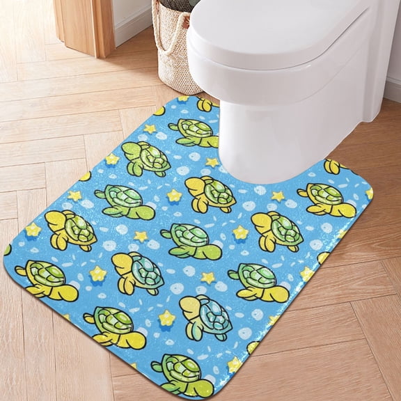 Toilet Rug U-Shaped Bathroom Rugs Non-Slip Soft Plush Machine Washable Contour Bath Mat Turtles Stars Bubbles 24x20