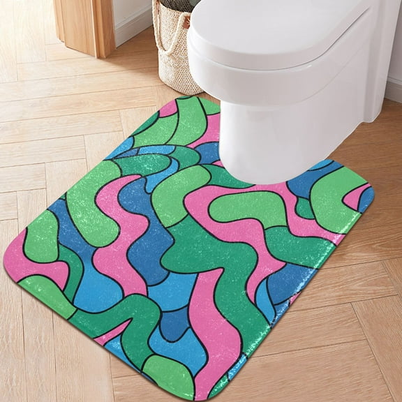 Toilet Rug U-Shaped Bathroom Rugs Non-Slip Soft Plush Machine Washable Contour Bath Mat Twisty Bold Line 24x20