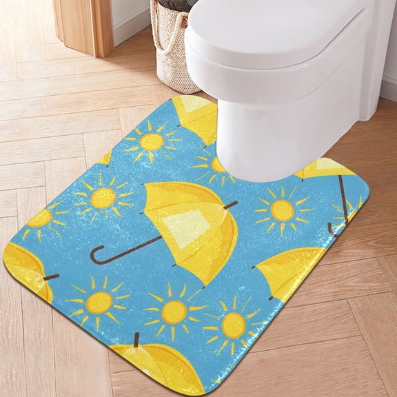 Toilet Rug U-Shaped Bathroom Rugs Non-Slip Soft Plush Machine Washable Contour Bath Mat Umbrella with Sun 24x20