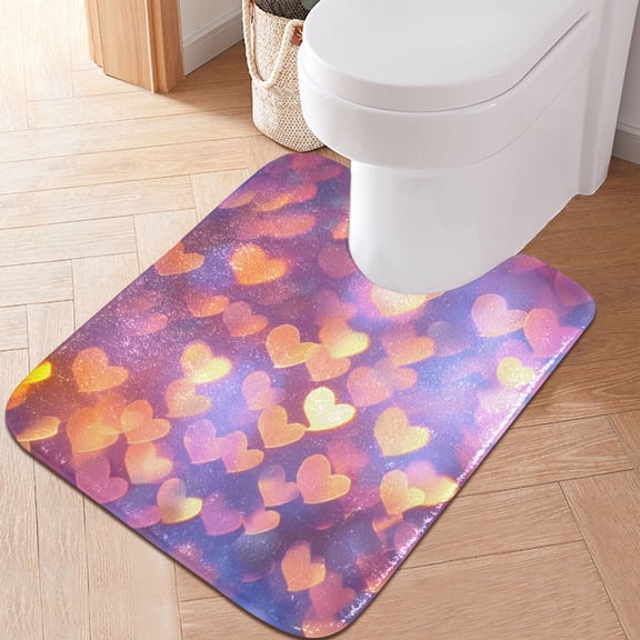 Toilet Rug U-Shaped Bathroom Rugs Non-Slip Soft Plush Machine Washable Contour Bath Mat Valentine's Day Hearts 24x20